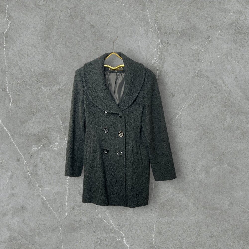 Marvin Richards New York Womens Double-Breasted Wool Blend Coat Large Black